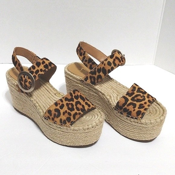 Marc Fisher Rexly Leopard Fur Espadrille Platform Sandals Stylish Trendy 6.5 - Picture 2 of 10